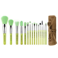 Green Bambu Complete 15pc. Brush Set With Roll-up Pouch